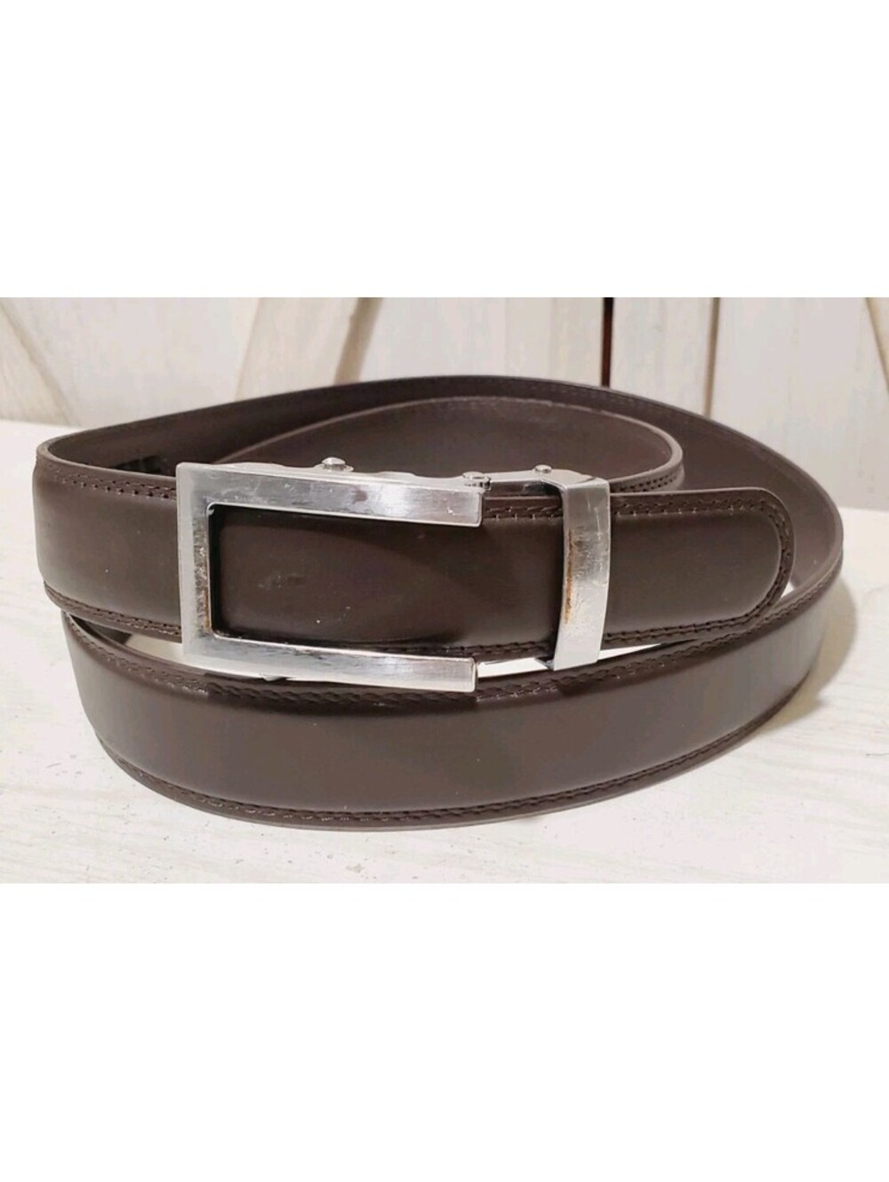 Anson Belt & Buckle Dark Brown Adjustable Ratchet 1.5" Gunmetal 46” Appx.